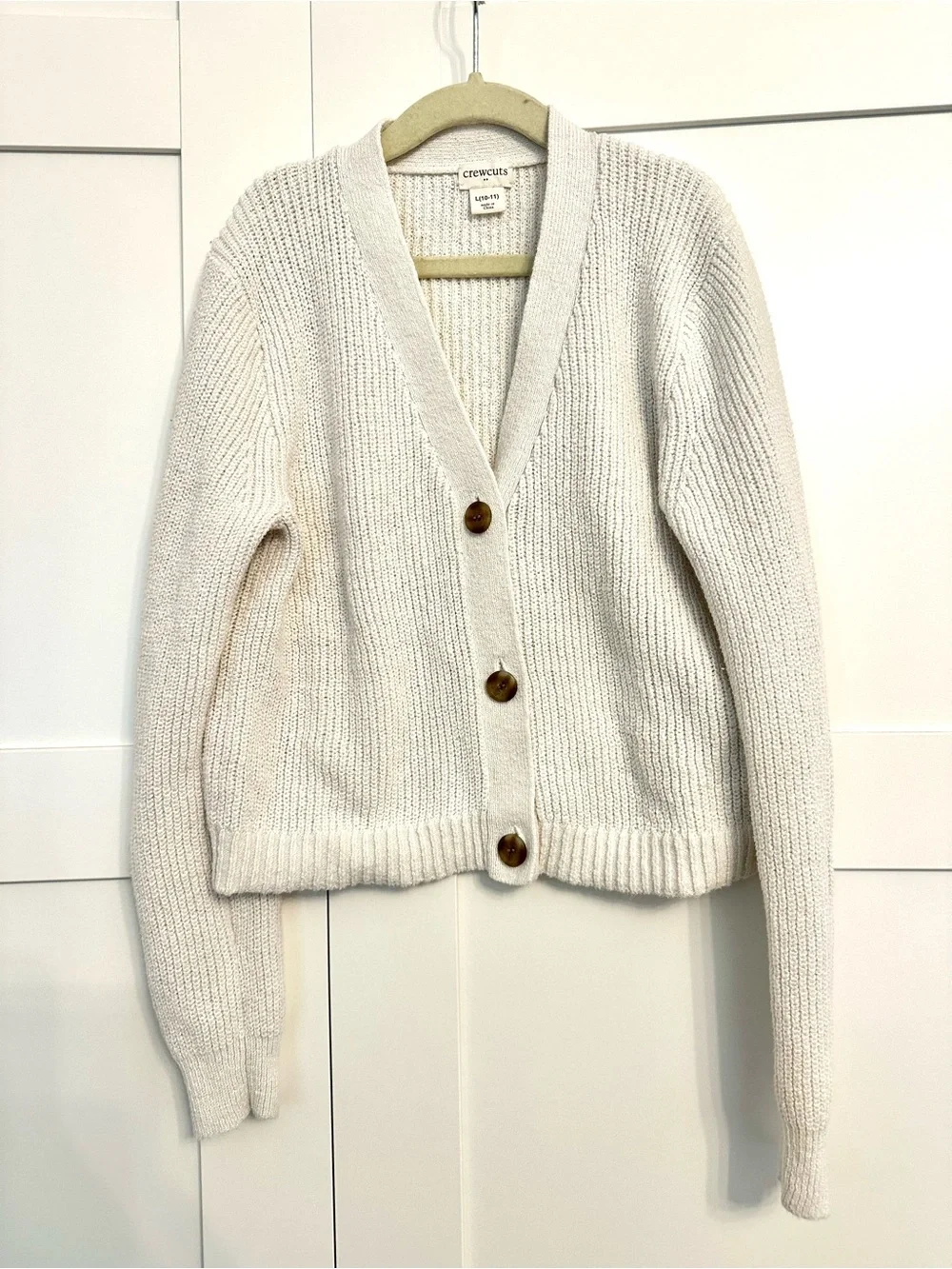 Crewcuts Cream Chunky Rib-Knit V-Neck Cardigan